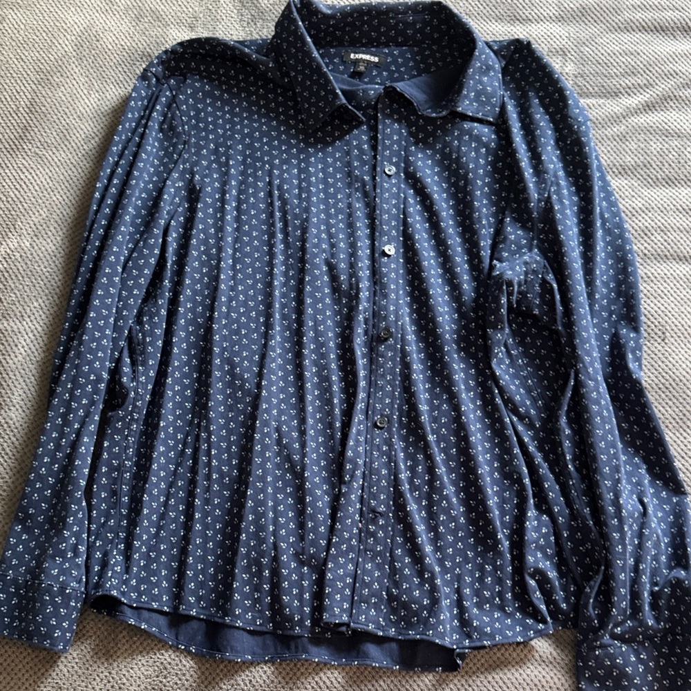 Express Dark Blue Leaf Print Shirt